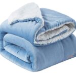 Bsb Home Polyester Micromink Summer Ac Blanket Sherpa Super Soft Flannel Solid/Plain Dohar/Comforter, Sky Blue, Size 220 X 228 Cms (Approx 7.4 X 7 Ft) (Double)