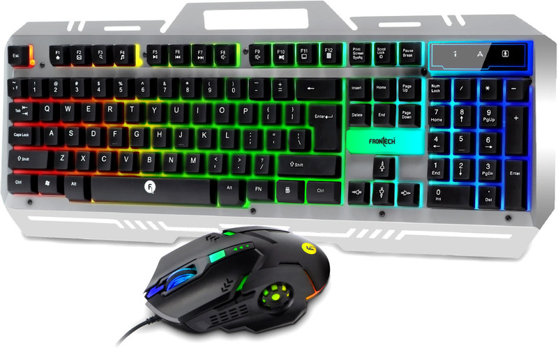 Frontech Kb-0039 Wired Super Design Gaming Keyboard And Optical Mouse| Rgb Backlight Combo Set(Black)