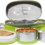 Milton Executive Lunch Box, 2 Round Inner Steel Round Containers 280Ml Each And 1 Microwave Safe Oval Plastic Container, 450Ml With Insulated Bag, Office Tiffin For Leak-Proof, Easy To Carry, Green