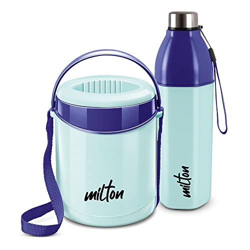 Milton Essential Gift Set, Kool Hexone Insulated Bottle, 720 Ml And Econa Inner Stainless Steel Insulated Lunch Box, 900 Ml, Blue | Leak Proof | Bpa Free | Easy To Carry | Pu Insulated | Food Grade