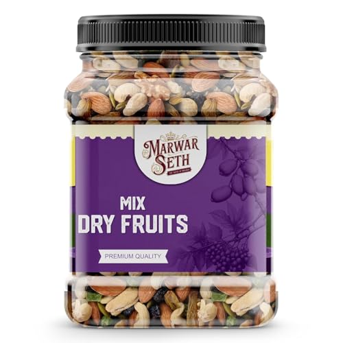 Marwarseth Mix Dry Fruit 500Gm | Healthy Mixed Nuts And Seed With Almonds, Cashews, Dates, Pumpkin, Candied Amla Fit For Fastin | Reusable Jar Pack Of 1