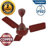 Crompton Surebreeze Hs Plus Ultra High Speed 100% Copper Motor Longer Life 600Mm/24Inch9 With 24 Months Warranty Energy Saving 600 Mm Ceiling Fan(1 Star | Almond Brown9 | Pack Of 1)