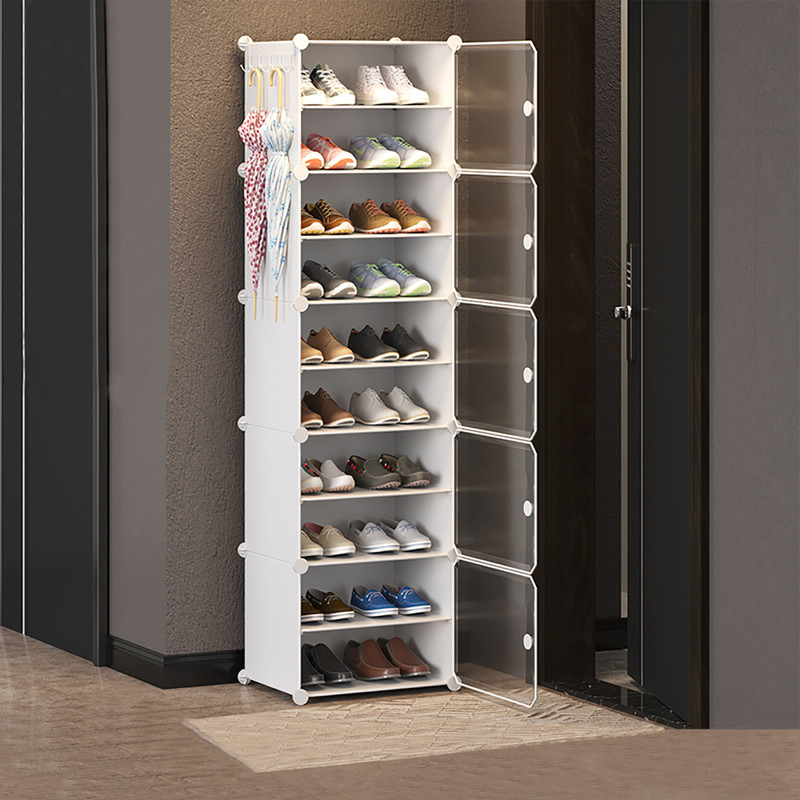 Kuber Industries 10-Tier Foldable Shoes Rack Cabinet With Lids | White Plastic Collapsible Shoe Stand(White, 10 Shelves, Diy(Do-It-Yourself))