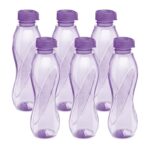 Milton Oscar, Pack Of 6 Water Bottles, 1 Litre Each, Reusable Plastic Fridge Bottle Set, Bpa Free And Leak Proof Bottles For Travel, Work, Purple