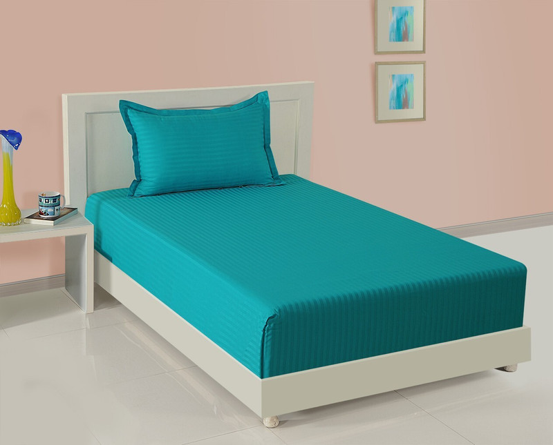 Swayam Cotton Single Flat 400 Tc Striped Bedsheet(Pack Of 1, Aqua)