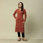 Rangriti Women Printed Straight Kurta(Orange)