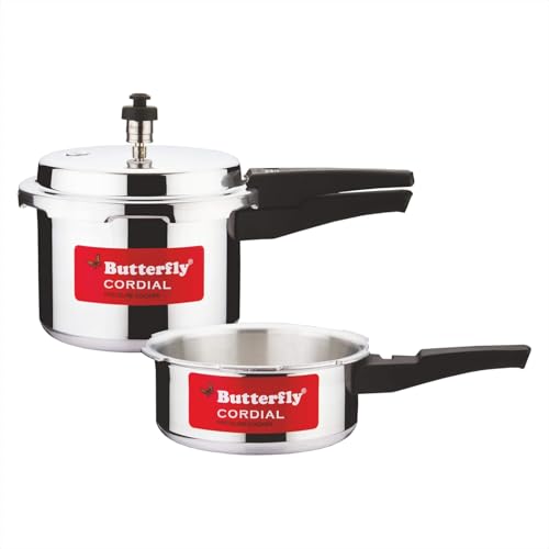 Butterfly Cordial 2 Litres And 3 Litres Pressure Cookers| Outer Lid | Food Grade Virgin Aluminium | Gas Stove Compatible | Isi Certified | 3 Year Manufacturer’S Warranty | Silver