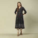 Rangriti Women Tiered Black Midi/Calf Length Dress