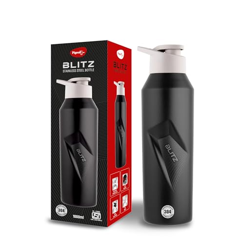 Pigeon Blitz Stainless Steel Water Bottle With Sipper Cap | Eco Friendly | Bpa Free | Water Bottle For Office, Gym, School, Yoga, Trekking, Adults & Kids| 975 Ml, Black