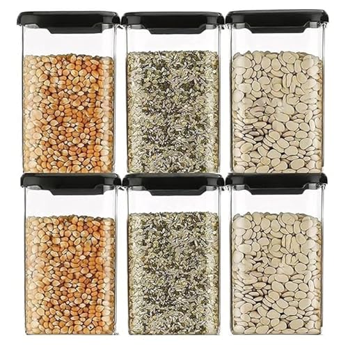 Mixosa Air Tight Kitchen Storage Containers Set Of 6, Food Grade Transparent Multipurpose Boxes For Pulses, Cereals, Grains, Dry Fruits, 1200 Ml Capacity