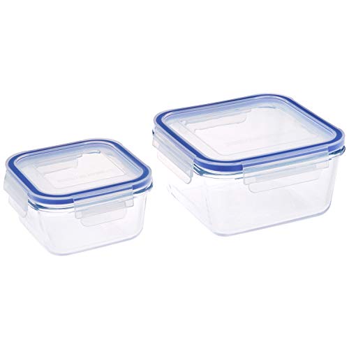 Amazon Brand – Solimo Square Glass Storage Container Set, Set Of 2, Transparent -450Ml & 900Ml