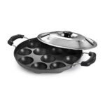 Cello Non-Stick 12 Cavity Appam Patra Pan With Stainless Steel Lid | 2 Side Handle | Appam Maker | Appam Patra | Appam Pan | Litti Maker | Appe Stand | Dishwasher Safe