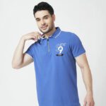 Spykar Solid Men Polo Neck Light Blue T-Shirt