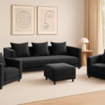 Dr Smith 3+1+1 Fabric 3 + 1 + 1 Sofa Set(Black, Pre-Assembled)