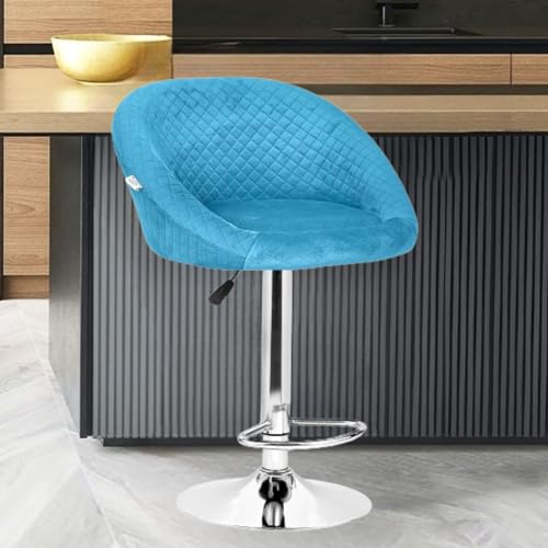 Da Urban® Cozy Velvet Finish Height Adjustable & Revolving Bar Stool/Kitchen Chair (Blue)