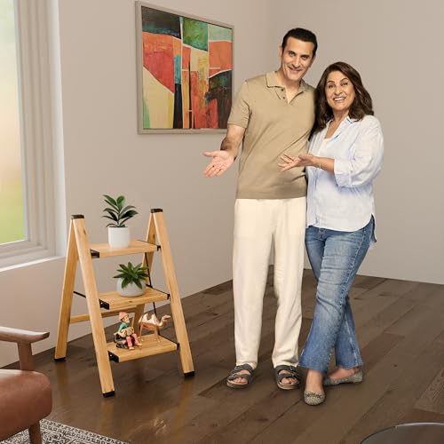 Lifelong 3 Steps Ladder For Home, Wooden Finish Coating, Foldable & Portable Stairs, Versatile Use For Kitchen, Bathroom & Office Foot Stool – Multipurpose Three Step Stool & 150 Kg Capacity (Llslw03)