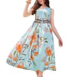 Youthnic Women’S Silk Blend Anarkali Floral Print Kurta With Attached Belt Blue