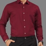 Mildin Men Solid Formal Maroon Shirt