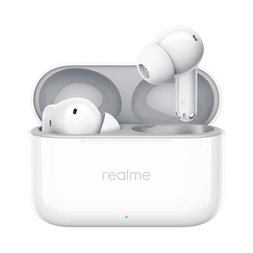 Realme Buds T200 True Wireless Earbuds With Hi-Res Audio, 12.4Mm Dynamic Bass Drivers, 32 Db Anc, Quad Mic, 45Ms Latency, Upto 50 Hrs Playback, Fast Charge, Ip55 Rated, Bt 5.4 (Snowy White)