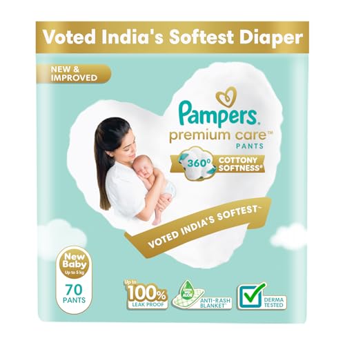 Pampers Premium Care Pant Style Baby Diapers, Newborn/X-Small (Nb/Xs), 70 Count, 4-6Kg, All-In-1 With 360 Cottony Softness Diapers