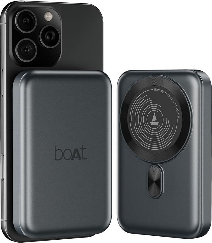 Boat 10000 Mah 22.5 W Wireless With Magsafe Compact Pocket Size Power Bank(Ash Black, Lithium Polymer, Fast Charging, Quick Charge 3.0 For Mobile)