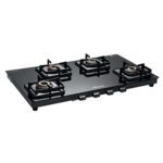 Surya Flame Lux Gas Stove 4 Burners Glass Top | 5 Years Warranty | 4 Burner Stove, 4 Burner Gas Stove Glass Top, Cleaning & Lighter Stand, Turbo Burner & Black Steel Drip Tray, Metal Knobs