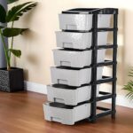 Kuber Industries 6-Layer & 63 Ltr Plastic Drawer Storage Organiser | Modular Kitchen & Toy Organizer For Kids Room | Black & Grey