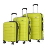 Teakwood Small-Medium-Large 8 Wheels Trolley Bag, Hard Cabin With Zipper Closure, Adjustable Push Button & Cross Side Strap, Tsa Lock System 360 Degree (Set Of 3, Lime Green)