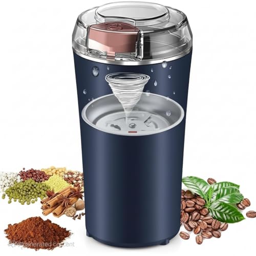Portable Electric Coffee Grinder Spice & Coffee Bean Grinder Stainless Steel 4 Blade Mixer Grinder For Masala & Herb Push Button Control Durable Grinding Machine For Dry Item (Medium)