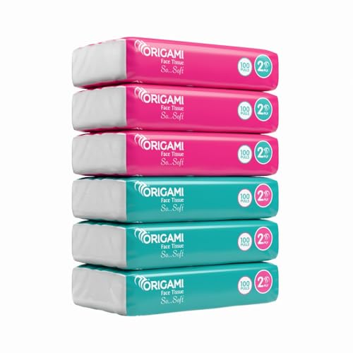 Origami 2-Ply Facial Tissue Box – Soft Pack | 100 Pulls X 6 Packs | Extra Soft & Highly Absorbent Multipurpose Face Tissues (Total 600 Sheets)