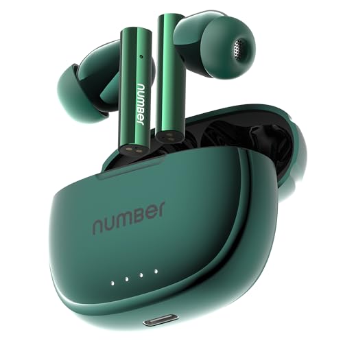 Number Navo Buds X1 W/ 50H Playtime, Dual Pairing, 13Mm Speakers, Enc, 45Ms Low Latency True Wireless Bluetooth (Green Stone)