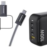 Ambrane 100W Charger Adapter, 4 Ports – 3 Type C & 1 Usb For Iphone & Android, Macbook & Type C Laptop, (Raap H100, Black) & Ambrane 3 In 1 Mobile Charing Cable