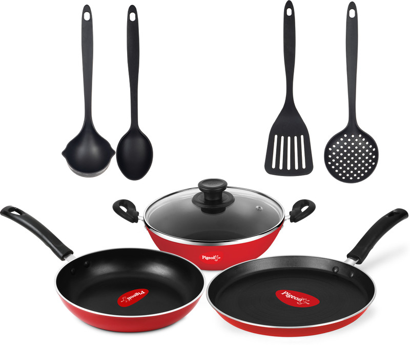 Pigeon Mio Gift Set Non-Stick Coated Cookware Set(Aluminium, 8 – Piece)