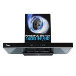 Midea 90 Cm 1400 M3/Hr Filter-Less, Autoclean, Motion Sensor, T Shape Kitchen Chimney With 2 Yrs Product And 10 Yrs Motor Warranty, Free Installation Kit (Falcon Auto Clean), Black