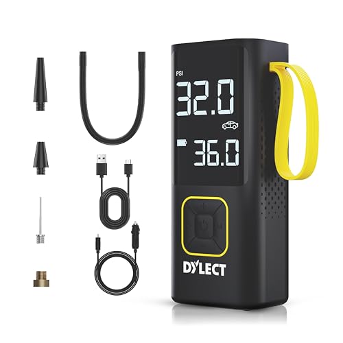 Dylect Tyre Inflator For Car And Bike| Home Use| Works Both On Dc Port & Battery| Type-C Charging| 6000Mah Bis Certified| Super Fast Inflation| 5 Fill Modes| Autocutoff| Multiple Nozzles| 12Mwarranty