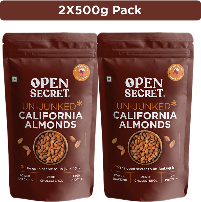 Open Secret Premium California Badam – High Protein Dry Fruit, Fasting Vrat Special Almonds(2 X 0.5 Kg)
