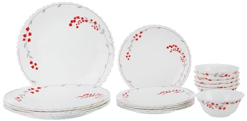 Larah By Borosil Verona Opalware 18 Pcs Dinner Set, Opal Glass Dinner Plates & Bowls, Crockery Set For Dining, Microwave Safe
