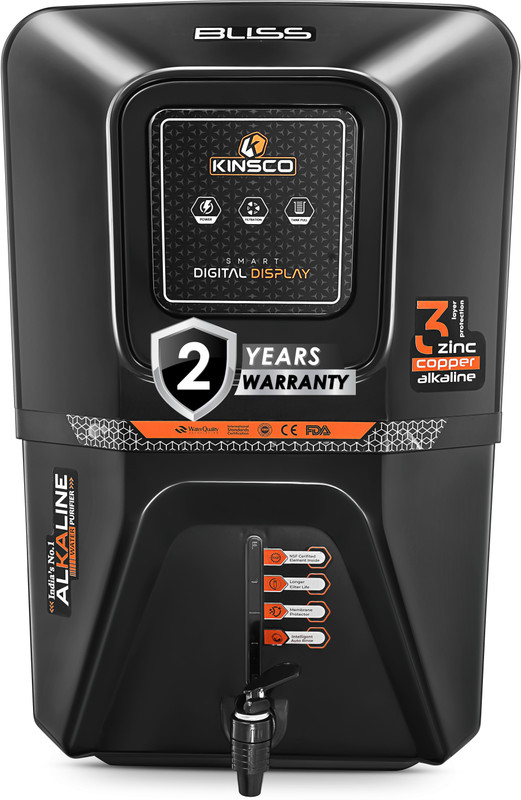 Kinsco Aqua Bliss| Needs No Service For 2 Years | 10 Stage Purification| 15 L Ro + Uf + Uv + Copper + Alkaline + Mineralizer Water Purifier(Black)