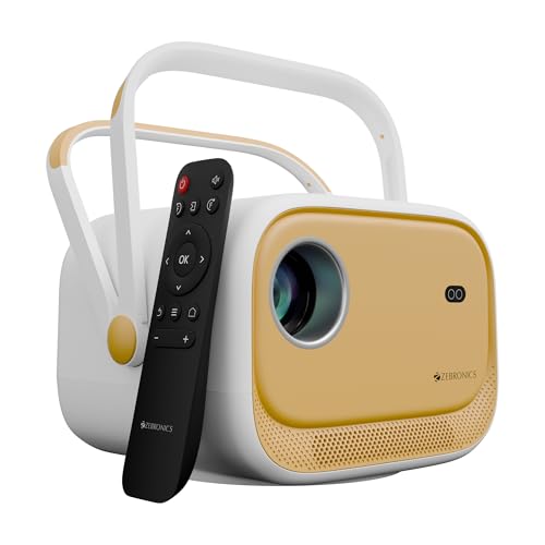 Zebronics Android Smart Projector, 1080P, 5200 Lumens, 200″ Screen, 200° Tilt, Auto Focus, Auto Keystone, Auto Sensor Tech, Bt, Wifi, App Support (Netflix, Prime, Etc), Miracast (Pixaplay 34, Yellow)