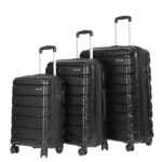 Teakwood Small-Medium-Large 8 Wheels Trolley Bag, Hard Cabin With Zipper Closure, Adjustable Push Button & Cross Side Strap, Tsa Lock System 360 Degree (Set Of 3, Black)