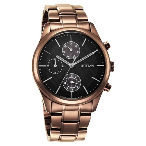 Titan Neo Splash Quartz Multifunction Black Dial Metallic Brown Stainless Steel Strap Watch For Men – Nt1805Qm04