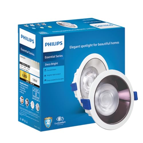Philips Polycarbonate 18 Watt Black Reflector Led Ceiling Cob Round Spot Light With Focused Beam|Cut Out: 138Mm|Warm White,Pack Of 1 (Deco Bright)