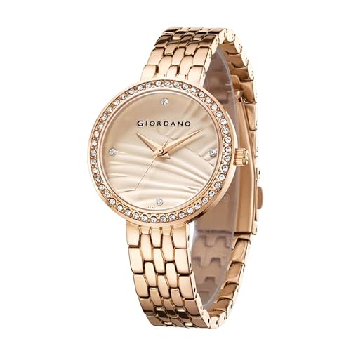 Giordano Analog Stylish Watch For Women With Crystal Bezel & Textured Dial And Stainless Steel Strap