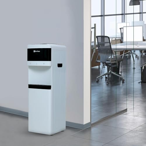 Bonkaso Floor Standing Water Dispenser Hot, Cold & Normal Water, Food-Grade Abs Body, Stainless Steel Tank, Led Indicator, Child Lock, Removable Drip Tray, 1-Year Warranty (White-Black), 5L