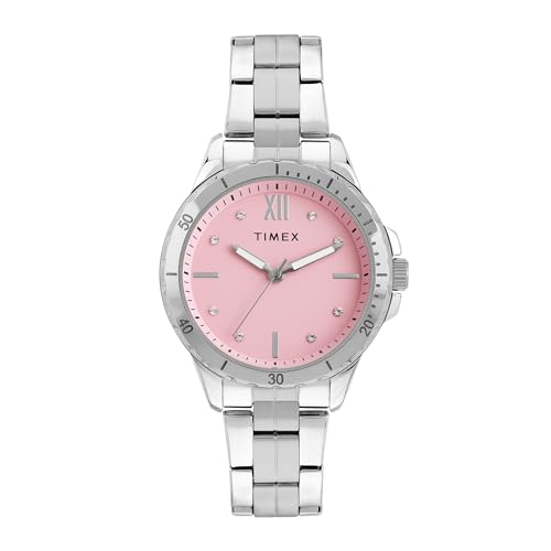Timex Analog Watch For Women With Pink Dial & Silver Stainless Steel Bracelet Band – Water Resistant Women’S Wrist Watches -Twel232Smu01
