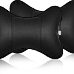 Yobbo Universal Car Neck Rest Pillow Cushion Set Headrest Pain Relief Support With Adjustable Strap Faux Leather, Cotton For All Cars, Home And Office Chair Seat (Pack Of 2) (Black)