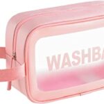 Kuklar Wash Bag Pouch For Travel Kit Toiletry Bag Cosmetic Bag Make Up Box For Brushes,Accessories With Handle,Large Capacity Translucent Waterproof Travel Storage Mini Size 21X13X7 (Pink)