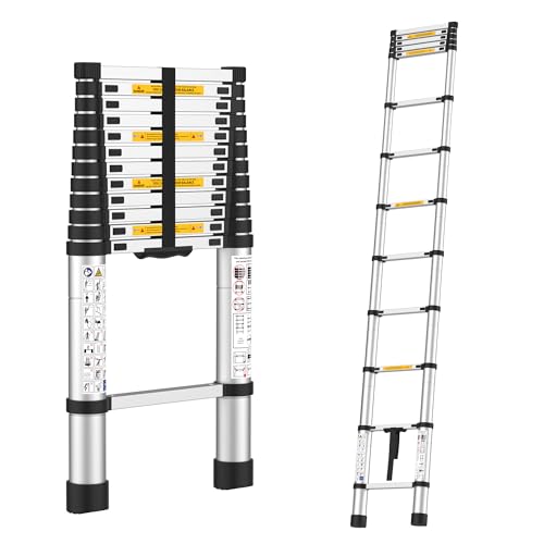 Bonkaso Vertipro 3.8M(12.5Ft) Telescopic Ladder|Aluminum Ladder 13 Steps|Multipurpose For Home & Outdoor Use With Self Lock Mechanism|En131 Certified Max Load Capacity Of 150Kg