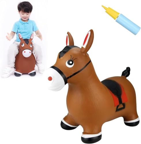 Inflatable Bouncing Horse Hopper Toy For Kids With Pump – Soft Ride-On Animal With Ear Handles For Indoor & Outdoor Play – Multicolour