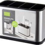 Zockrix Stainless Steel Kitchen Cutlery Holder – 4 Compartment Utensil Organizer & Drainer Stand For Spoons, Forks, Knives – Rust-Resistant, Compact Design